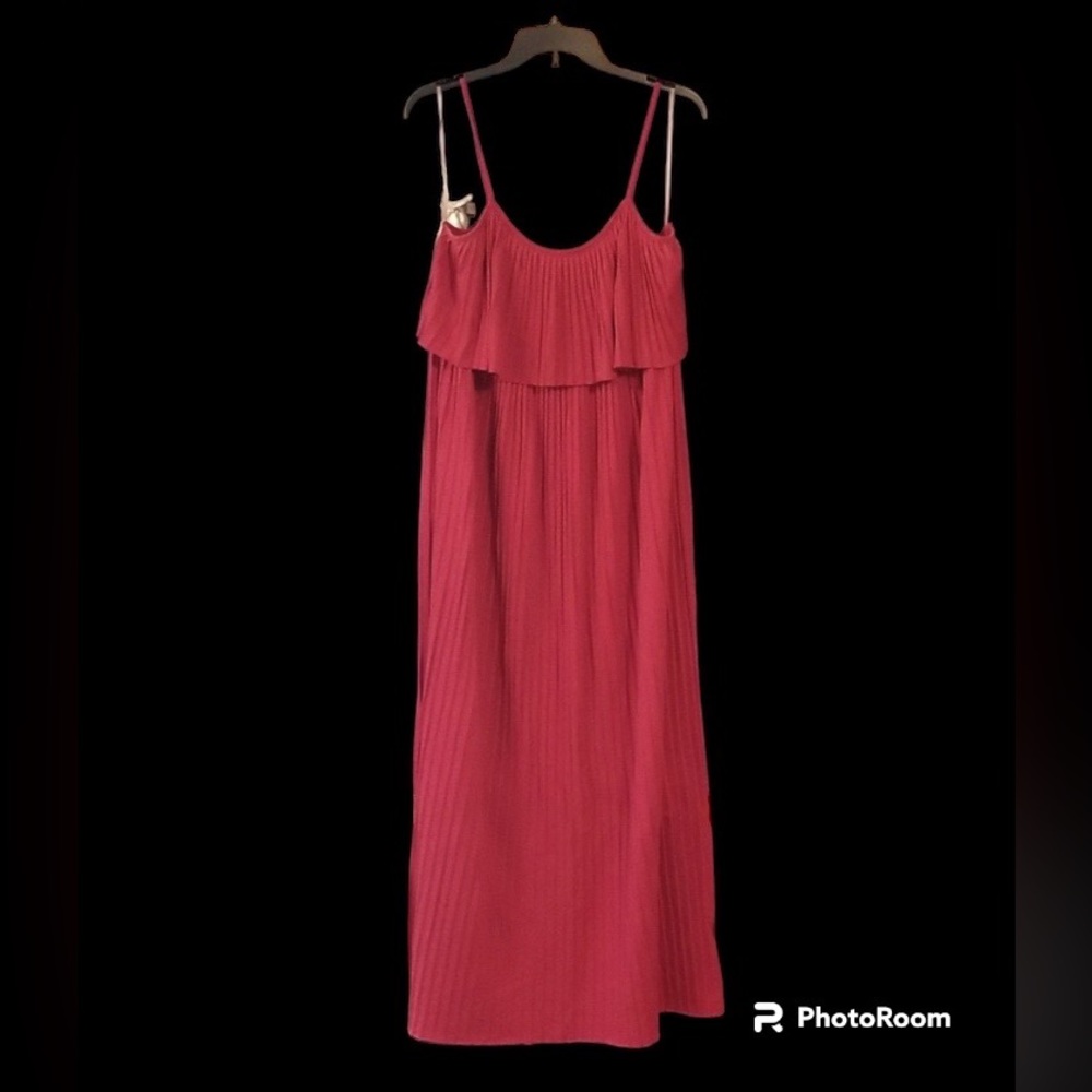 Burgundy Pleated Flounce Maxi Dress